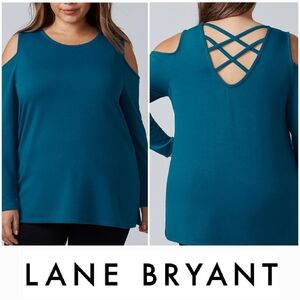Lane Bryant Teal Cold-Shoulder Strappy Back Long Sleeve Top 22/24 NWOT